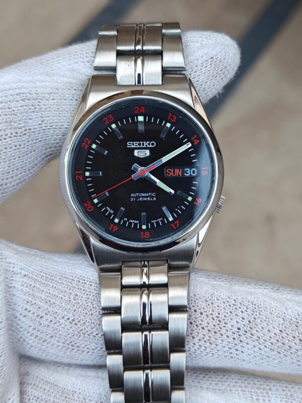 SEIKO Series 5 Automatic Black Dial Men's Watch - Silver-tone Band and Case